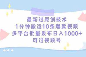 （9157期）最新过原创技术，1分钟搬运10条爆款视频，多平台批量发布日入1000+，可…