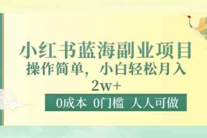 0成本0门槛小红书蓝海副业项目，操作简单，小白轻松月入2W