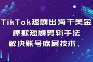 TikTok短剧出海干美金-爆款短剧剪辑手法，解决账号底层技术。