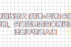 卖课训练营之【做课+卖课】实操与运营班，突破信息鸿沟掌握运营方法新手快速入门