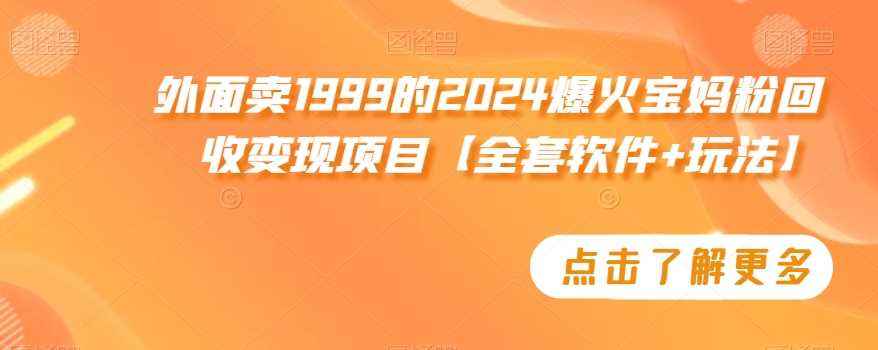 外面卖1999的2024爆火宝妈粉回收变现项目【全套软件+玩法】【揭秘】