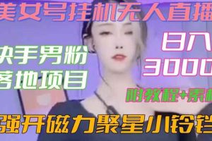 快手男粉落地项目，美女号挂机无人直播，强开磁力聚星小铃铛，日入3000+【附教程和美女素材】【揭秘】