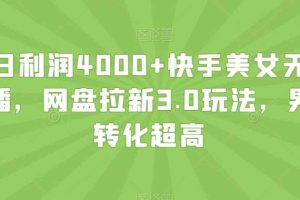 单日利润4000+快手美女无人挂播，网盘拉新3.0玩法，男粉转化超高【揭秘】