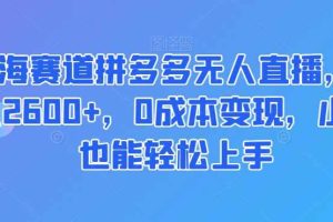蓝海赛道拼多多无人直播，日入2600+，0成本变现，小白也能轻松上手【揭秘】