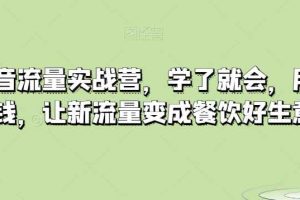 餐饮抖音流量实战营，学了就会，用了就赚钱，让新流量变成餐饮好生意