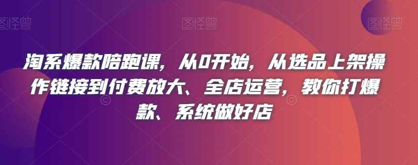 淘系爆款陪跑课，从0开始，从选品上架操作链接到付费放大、全店运营，教你打爆款、系统做好店