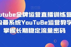 Youtube金牌运营直播训练营，国内最系统YouTuBe运营教学，掌握长期稳定流量密码
