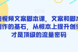 爆款短视频文案脚本课，文案和脚本是短视频创作的基石，从根本上提升创作能力才是顶级的流量密码