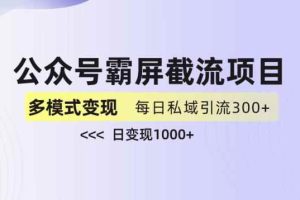 公众号霸屏截流项目+私域多渠道变现玩法，全网首发，日入1000+【揭秘】