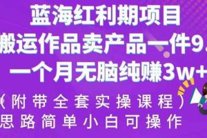 蓝海红利期项目，搬运作品卖产品一件9.9，一个月无脑纯赚3w+！（附带全套实操课程）【揭秘】