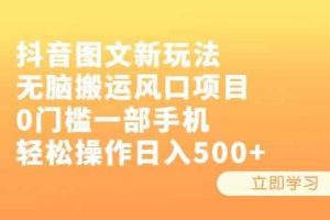 抖音图文新玩法，无脑搬运风口项目，0门槛一部手机轻松操作日入500+【揭秘】