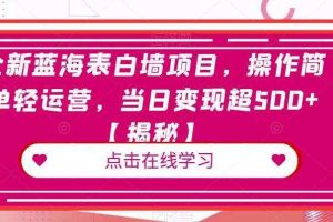 全新蓝海表白墙项目，操作简单轻运营，当日变现超500+【揭秘】