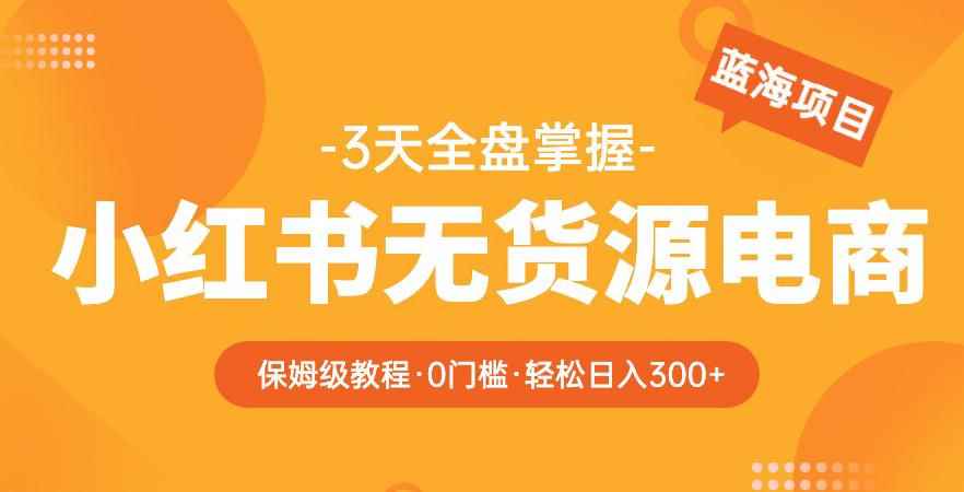 2023【阿本小红书无货源电商训练营】保姆级教程，从0到1，3天全盘掌握，轻松日入300+