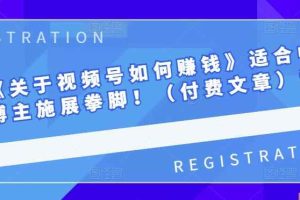男儿国《关于视频号如何赚钱》适合中小视频博主施展拳脚！（付费文章）