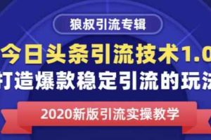 狼叔今日头条引流技术1.0，打造爆款稳定引流的玩法，快速获得平台推荐量的秘诀