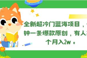 (11271期)全新超冷门蓝海项目,十分钟一条爆款原创,有人靠这个月入2w+