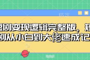 短剧变现逻辑完整版，短剧从小白到大佬速成记