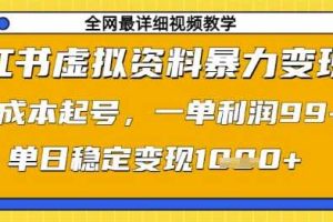 小红书虚拟资料暴力变现，0成本起号，一单利润99，单日稳定变现1k【揭秘】