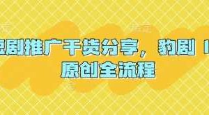 短剧推广干货分享，豹剧 1:1原创全流程