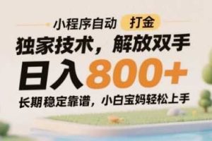 小程序自动打金独家技术，解放双手日入8张，长期稳定靠谱，小白宝妈轻松上手【揭秘】