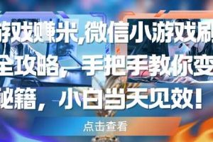 玩游戏挣米，微信小游戏刷广告全攻略，手把手教你变现秘籍，小白当天见效