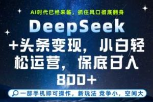 DeepSeek+头条变现，保姆级教学，小白轻松上手，日入8张+【揭秘】