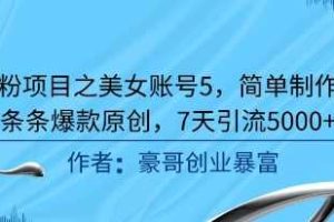 男粉项目之美女账号5，简单制作，条条爆款原创，7天引流5000+