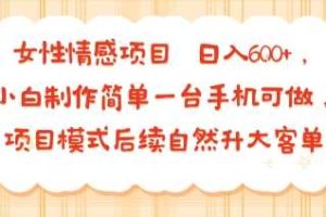 女性情感项目 小白制作简单一台手机可做 项目模式后续自然升大客单 日入6张