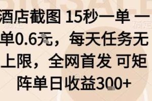 酒店截图15秒一单，一单0.6米，每天任务无上限，全网首发可矩阵单日收益3张【揭秘】