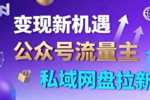 公众号流量主+私域网盘拉新，多方式变现，简单易上手，当天就有收益