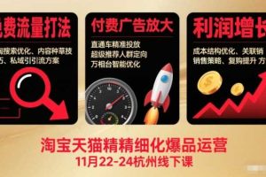 淘宝天猫精细化爆品运营11月22-24杭州线下课,免费流量打法+付费广告放大+利润增长(音频+文档)