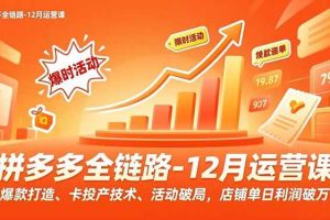 （16884期）拼多多全链路-12月运营课，爆款打造、卡投产技术、活动破局，店铺单日利润破万