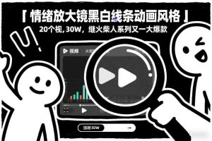 情绪放大镜黑白线条动画风格,20个视频,涨粉30W,继火柴人系列又一大爆款