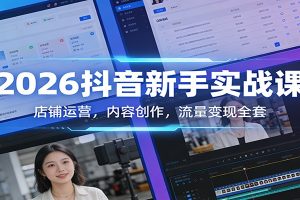 2026抖音新手实战课：店铺运营，内容创作，流量变现全套