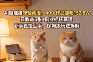 AI赋能猫咪轻动漫，40个作品涨粉152.8W，日收益5张+副业标杆赛道，新手直接上手，保姆级玩法拆解