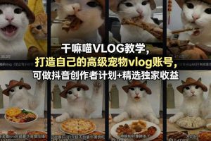 干嘛喵VLOG教学,打造自己的高级宠物vlog账号,可做抖音创作者计划+精选独家收益