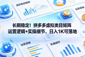 长期稳定！拼多多虚拟类目矩阵运营逻辑+实操细节，日入1K可落地【揭秘】