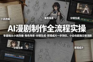 AI漫剧制作全流程实操，零基础从小说改编-角色场景-分镜生成-剪辑成片一步到位，小白也能独立做漫剧