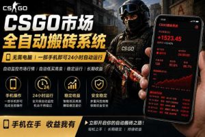 24小时自动监控CS饰品市场，手机即可完成全部操作实现自动搬砖盈利，日入300+【揭秘】