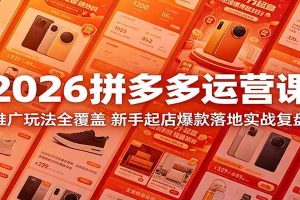 2026拼多多运营课:推广玩法全覆盖,新手起店爆款落地实战复盘