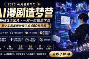 (18568期)AI漫剧造梦营:0基础3天出片,单个工具每天持续生成400秒视频