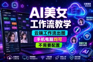 AI美女工作流教学,云端工作流出图,手机电脑均可,不需要配置,快速起号涨粉