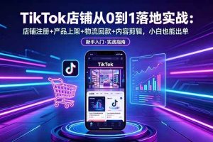 (18862期)TikTok店铺从0到1落地实战:店铺注册+产品上架+物流回款+内容剪辑,小白也能出单