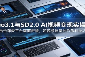 Veo3.1与SD2.0 AI视频变现实操课课:结合即梦平台画面衔接,短视频批量创作盈利技巧
