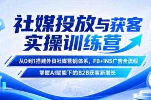 社媒投放与获客实操训练营，从0到1搭建外贸社媒营销体系，FB+INS广告全流程，掌握AI赋能下的B2B获客新增长