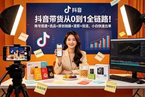 (18963期)抖音带货从0到1全链路!账号搭建+选品+原创拍摄+混剪+投流,小白快速出单