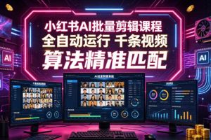 小红书AI批量剪辑课程，24小时全自动运行，解放双手专注运营，千条视频批量处理，小红书算法精准匹配