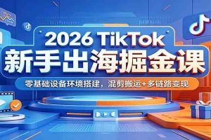 2026 TikTok新手出海掘金课:零基础设备环境搭建,混剪搬运+多链路变现
