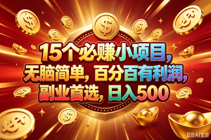 （19143期）15个必赚的小项目，百分百赚元子，无脑简单，副业首选，日入500+
