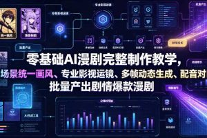 零基础AI漫剧完整制作教学,人物场景统一画风、专业影视运镜、多帧动态生成、配音对口型,批量产出剧情爆款漫剧